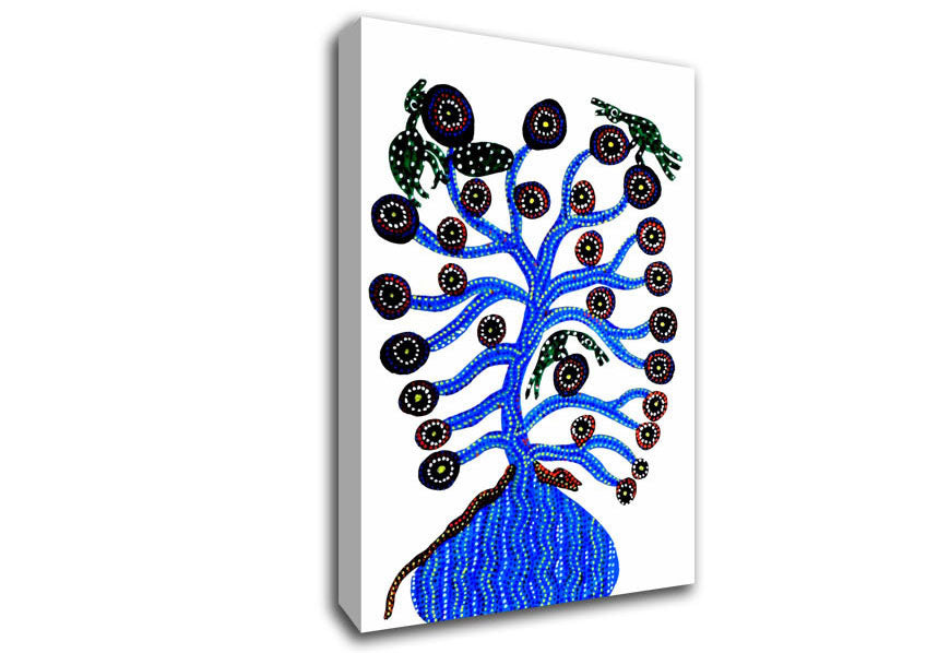 Aboriginal Blue Animal Tree Canvas Wall Art