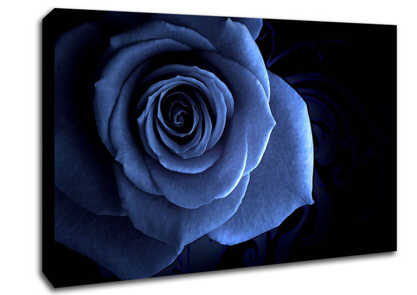 Blue Rose On Black Canvas Wall Art