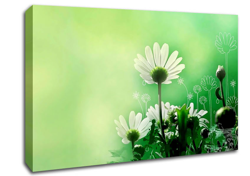Green Flower Parade Canvas Wall Art