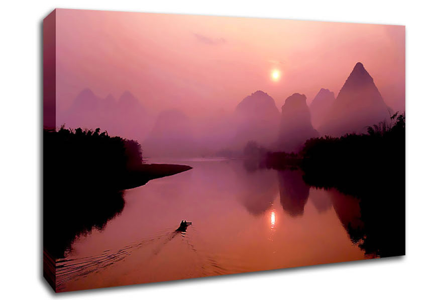 Peach Paradise Lake Canvas Wall Art