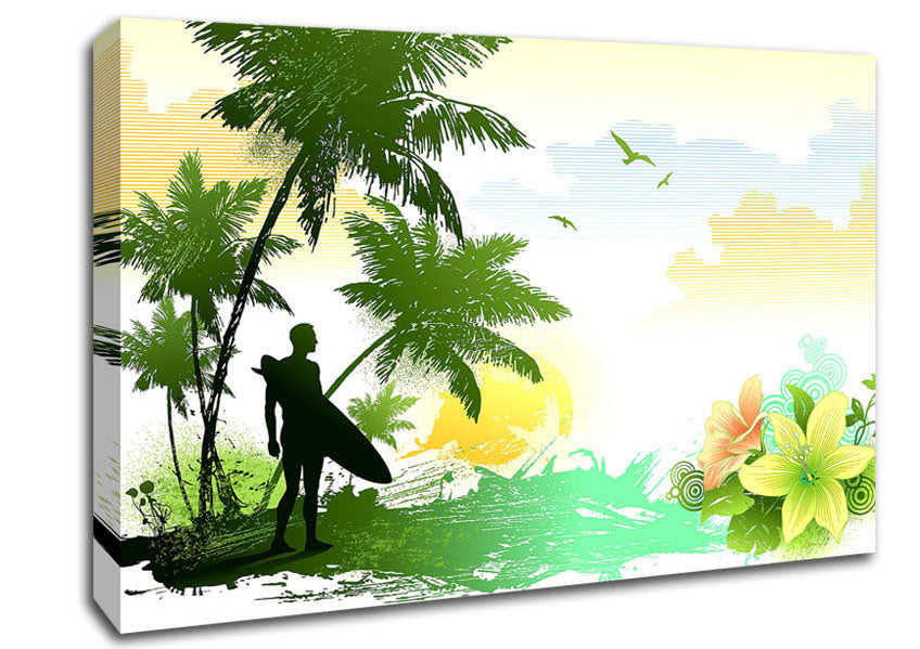 Surfer Flowers Canvas Wall Art