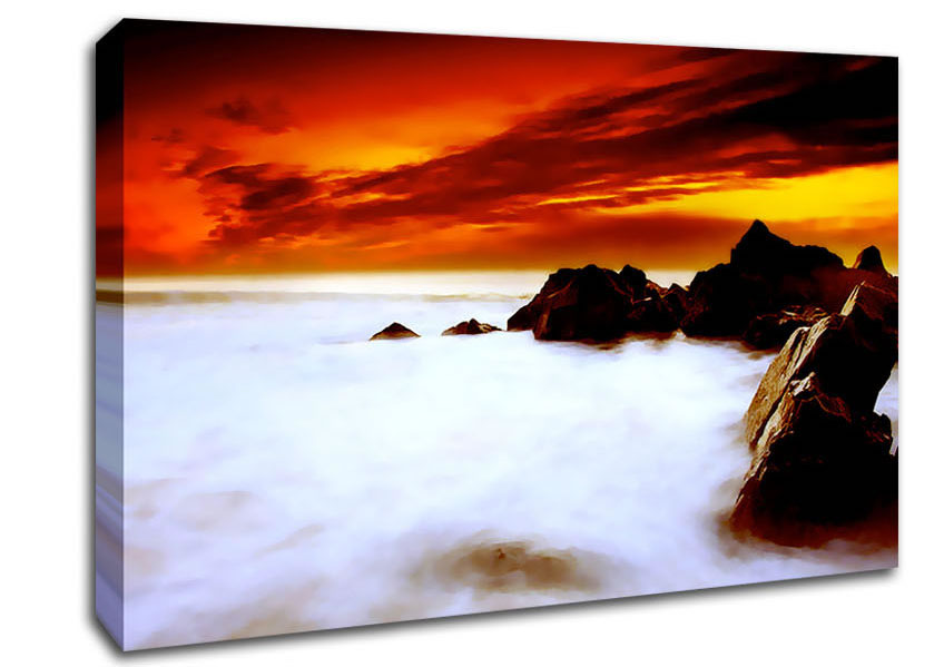 Stunning Red Sky Ocean Mist Canvas Wall Art