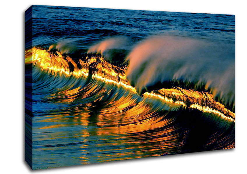Golden Ocean Waves Canvas Wall Art