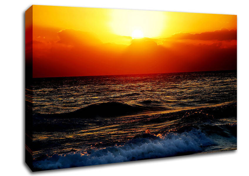 Blazing Sun Over The Crystal Ocean Canvas Wall Art