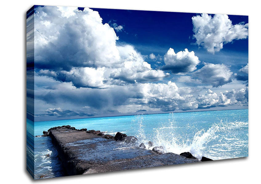 Gentle Waves Crashing In The Cloud Filled Sky Canvas Wall Art