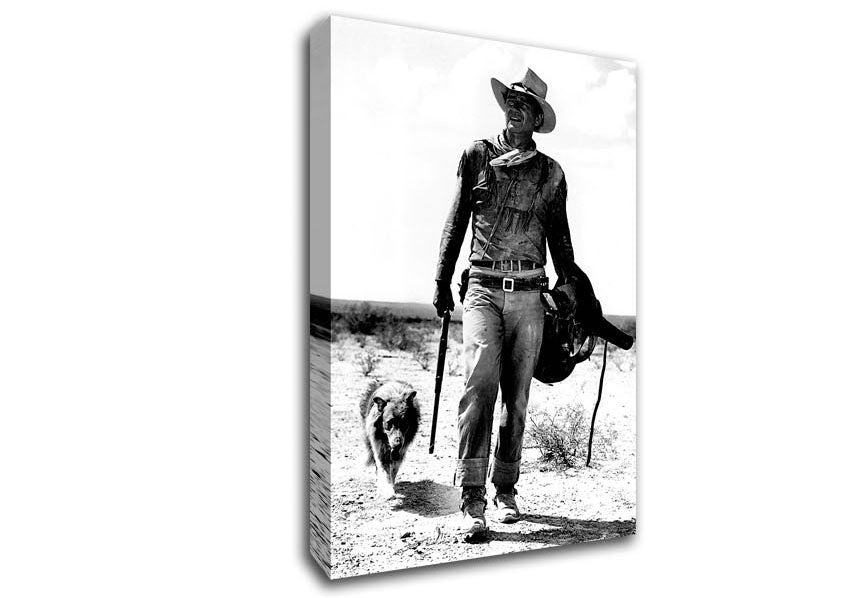 John Wayne With Dog Canvas Wall Art