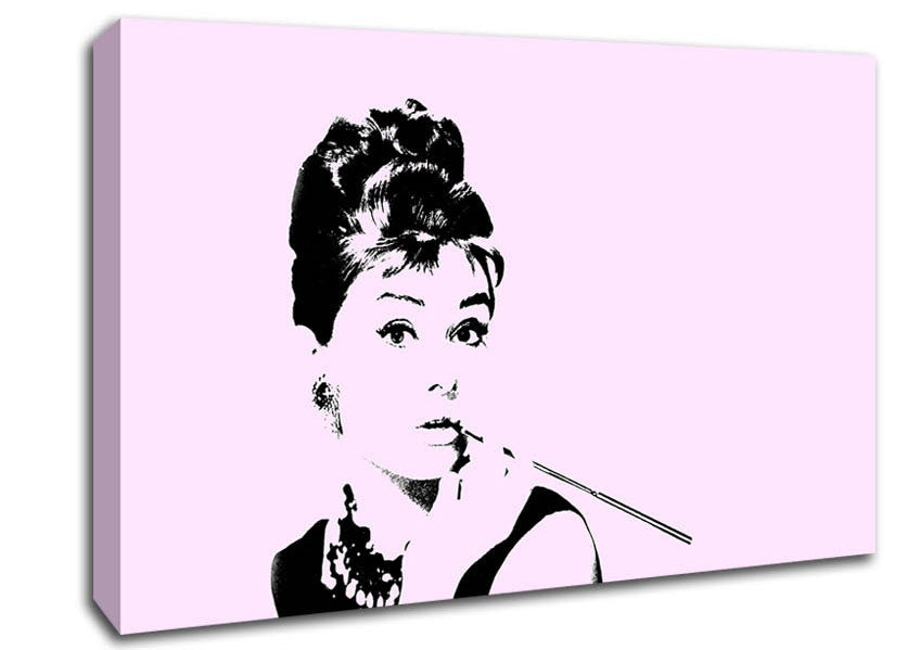 Audrey Hepburn Cigarette Pose Pink Canvas Wall Art