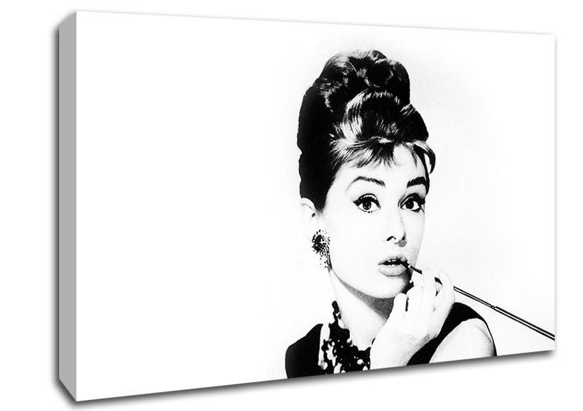 Audrey Hepburn Cigarette Pose White Canvas Wall Art