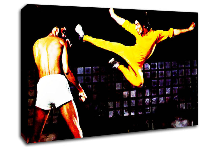 Bruce Lee Flying Kick Canvas Wall Art