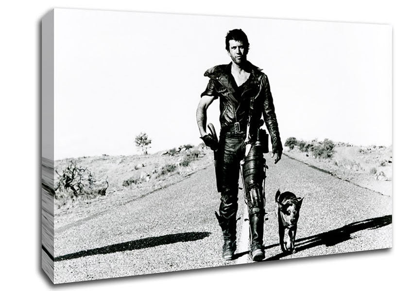 Mad Max Highway Walk With Dog B n W Canvas Wall Art