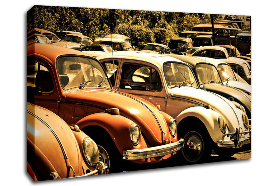 Old Volkswagen Beetle Junkyard Canvas Wall Art