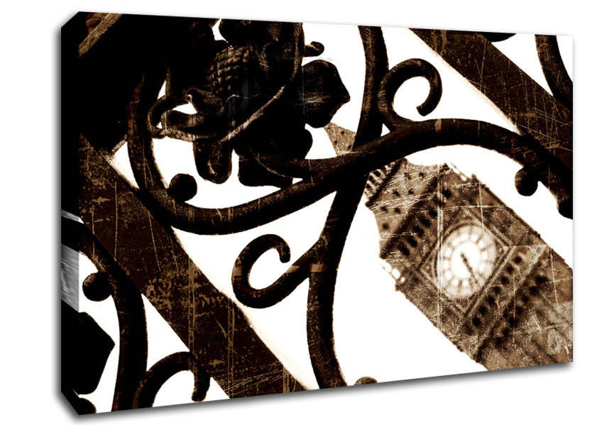 London Big Ben Through The Gates Sepia Canvas Wall Art
