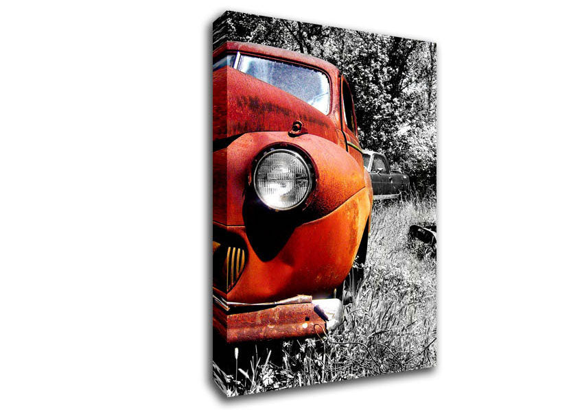 Old Banger Car In Field Canvas Wall Art