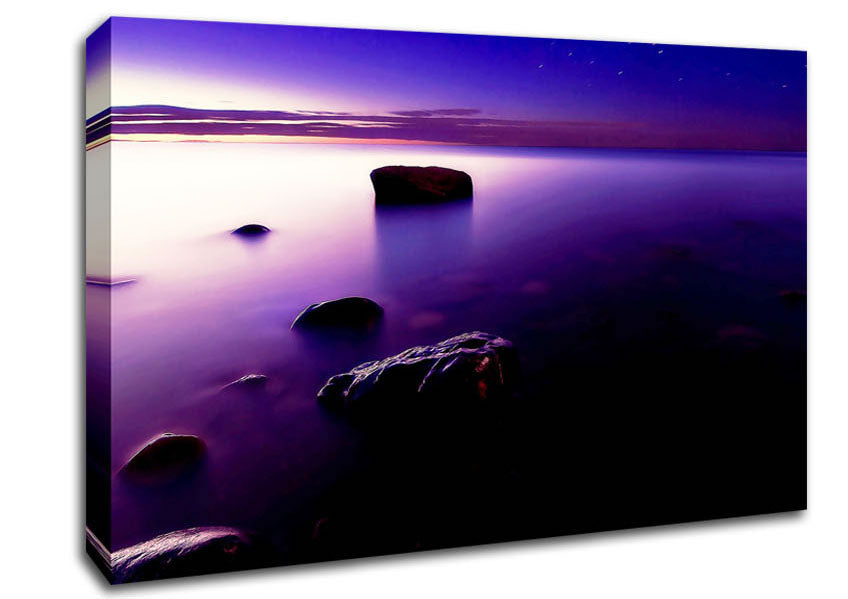 Foggy Purple Shore At Sunset Canvas Wall Art