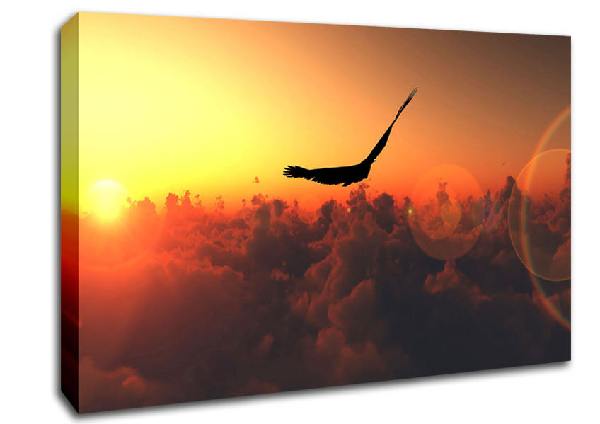 Eagle Flying In The Burnt Orange Sky Canvas Wall Art