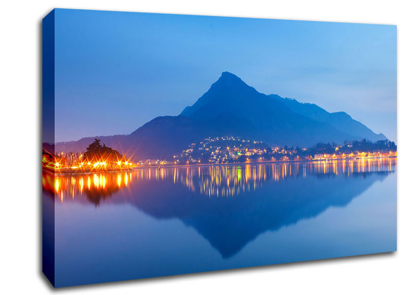 The Blue Mountain Reflects In The Tranquil Ocean Canvas Wall Art