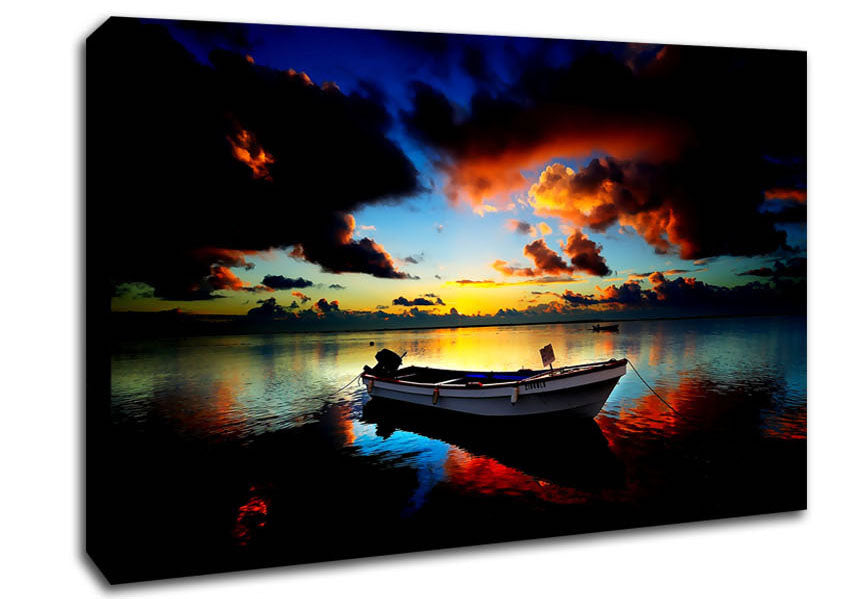 Sunrise Over The Fishing Boat Canvas Wall Art