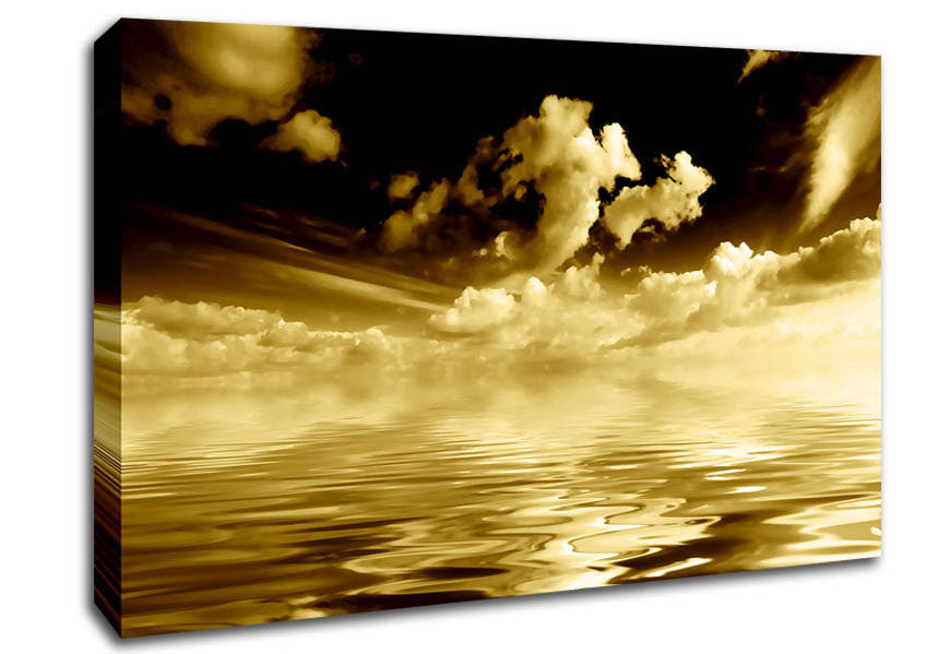 Dramatic Ocean Clouds Brown Canvas Wall Art