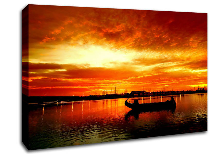 Fire Sky Lake Orange Canvas Wall Art