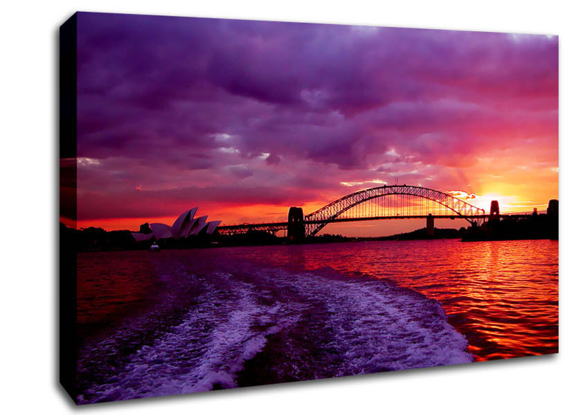 Speed Boat Trails Over The Red Ocean Canvas Wall Art