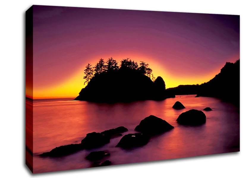 Pink Sunset Behind The Mountain Canvas Wall Art