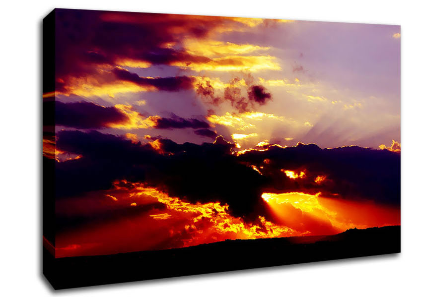 Red Sunrays Through The Clouds Canvas Wall Art
