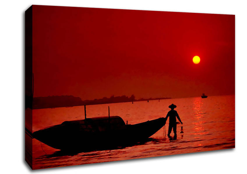 Red Fisherman Canvas Wall Art