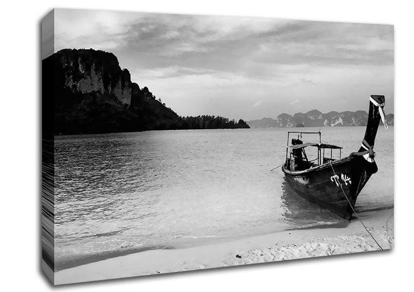 Desert Island Sailboat B n W Canvas Wall Art