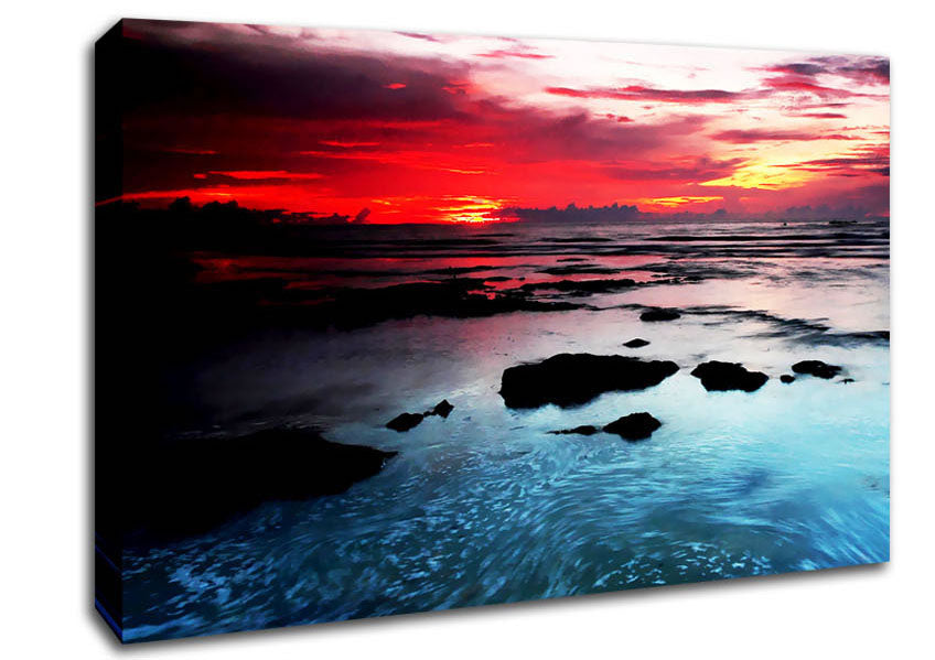 Lava Red Skies Over The Turquoise Ocean Canvas Wall Art