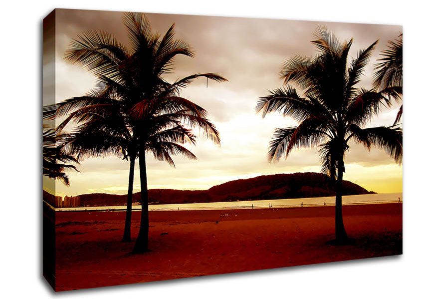 Beach Palmtree Mountain View Canvas Wall Art