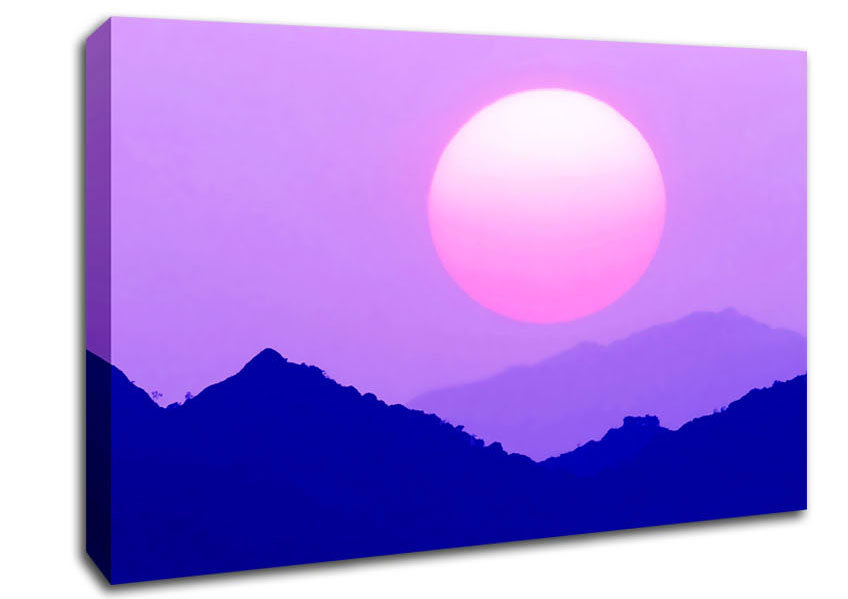 Huge Sun Over The Mountain Tops Purple Canvas Wall Art