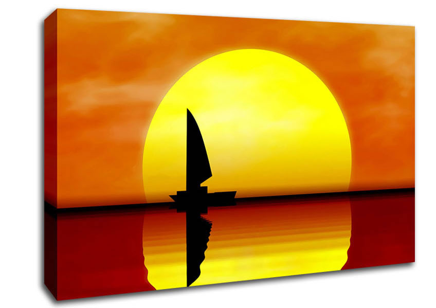 Boat Sailing In The Sunset Canvas Wall Art