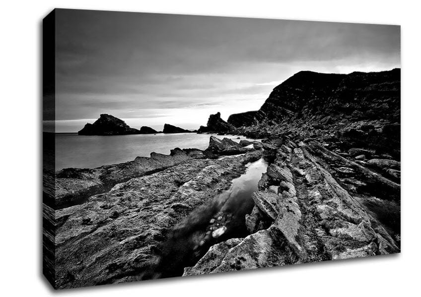 B n W Cliffs Around The Ocean Canvas Wall Art