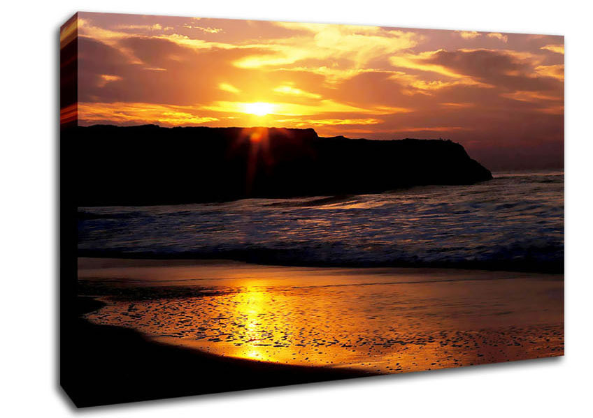 Sun Down Over Ocean Canvas Wall Art