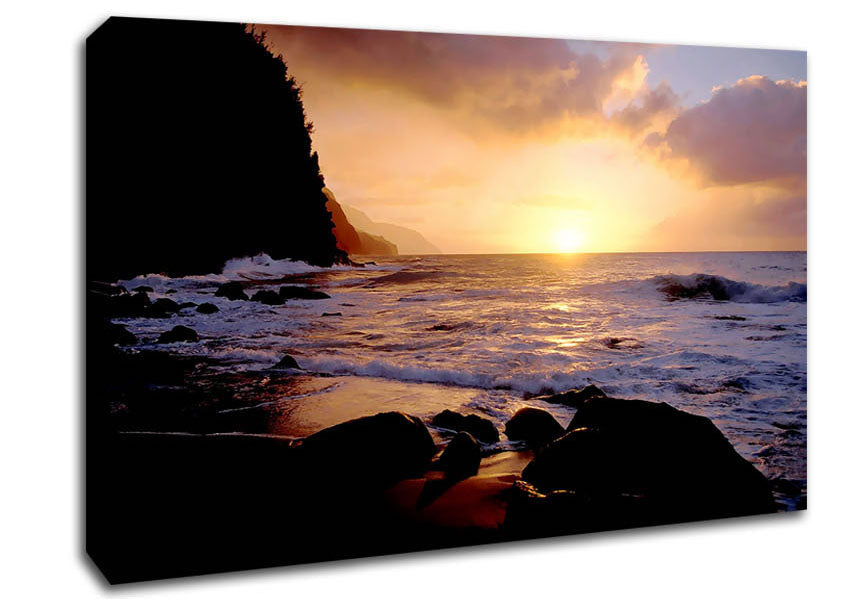 As The Sun Goes Down Over The Ocean Canvas Wall Art