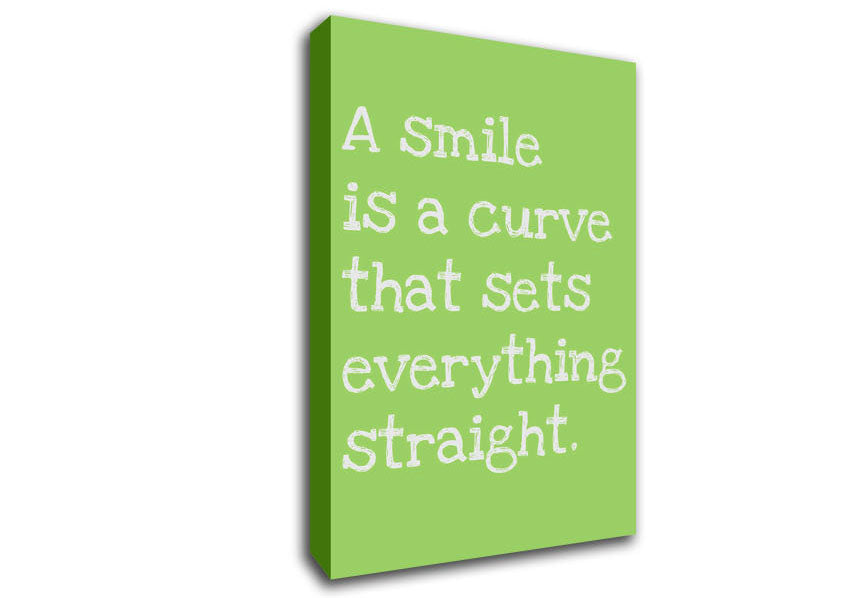 Motivational Quote Smile Is A Curve Lime Green Canvas Wall Art