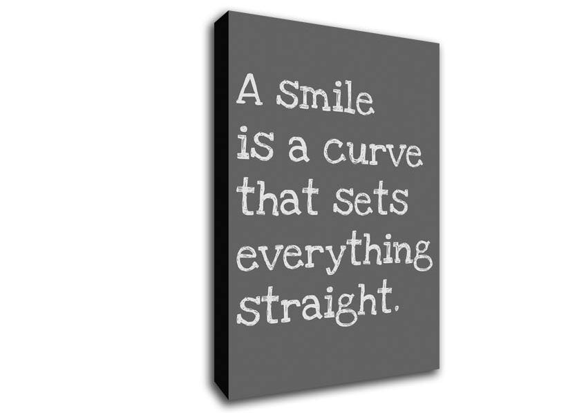 Motivational Quote Smile Is A Curve Grey Canvas Wall Art
