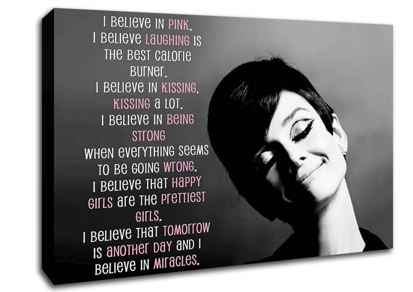 Movie Quote Audrey Hepburn I Believe In Pink Landscape Canvas Wall Art