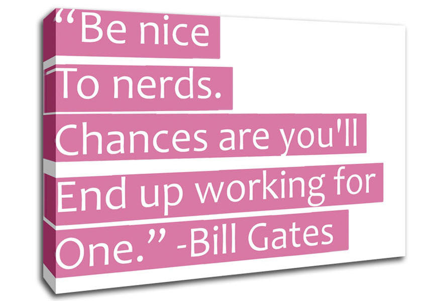 Funny Quote Bill Gates Be Nice To Nerds Pink Canvas Wall Art