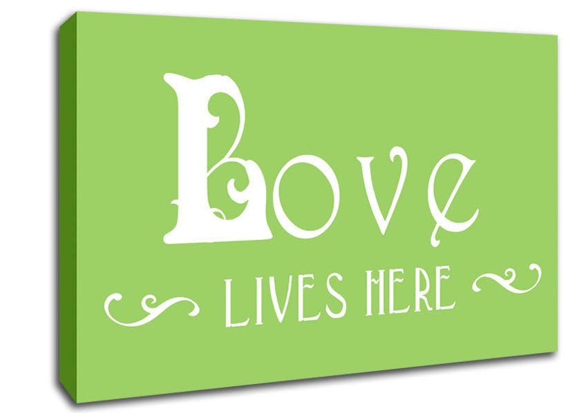 Love Quote Love Lives Here Vines Lime Green Canvas Wall Art
