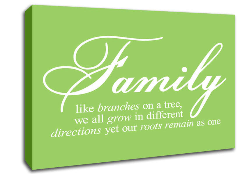 Family Quote Family We All Grow In Different Directions Lime Green Canvas Wall Art