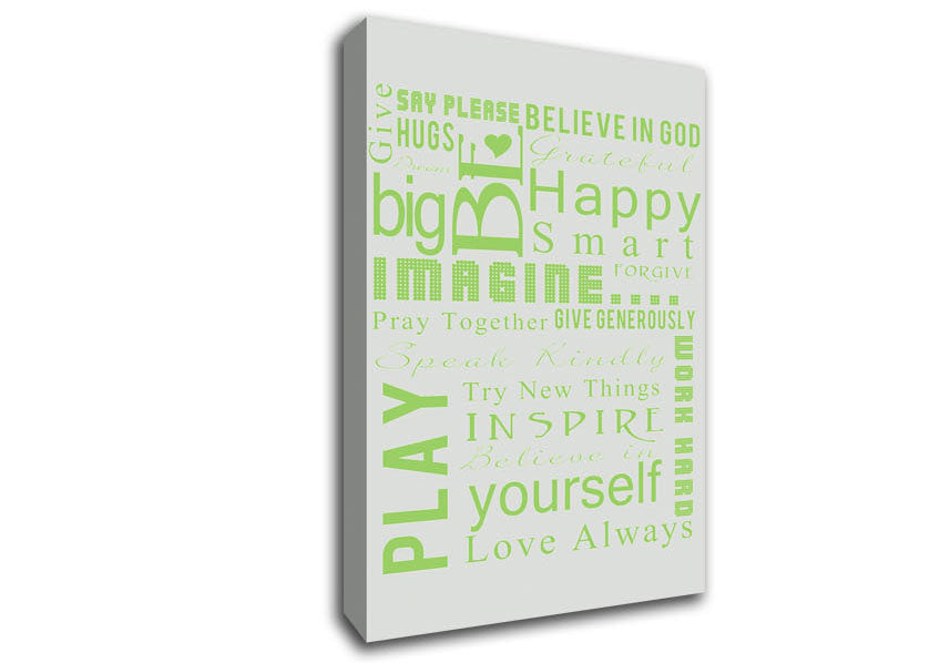 Home Quote Family Rules Be Happy Love Always Lime Green Canvas Wall Art