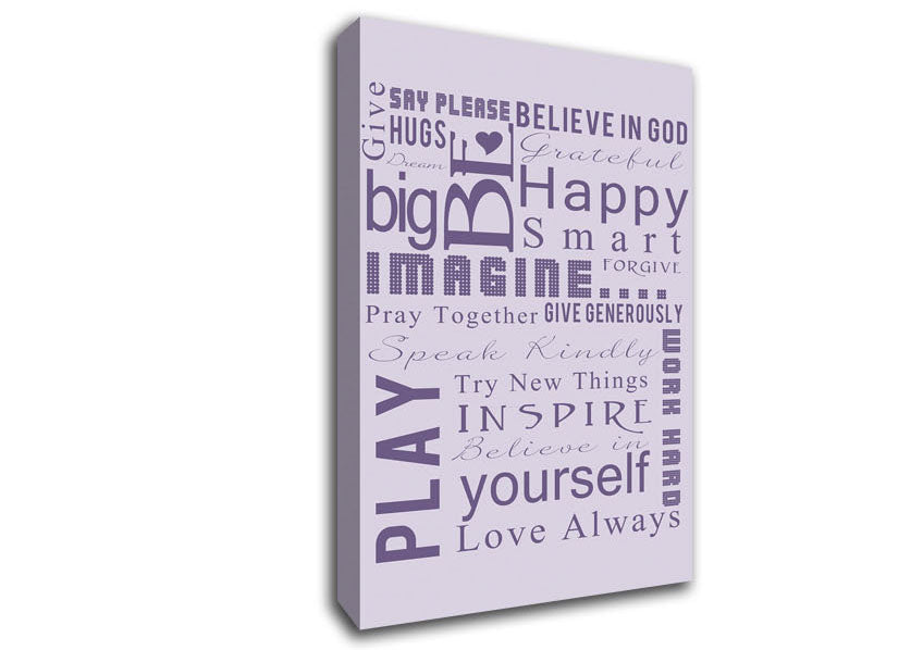 Home Quote Family Rules Be Happy Love Always Lilac Canvas Wall Art