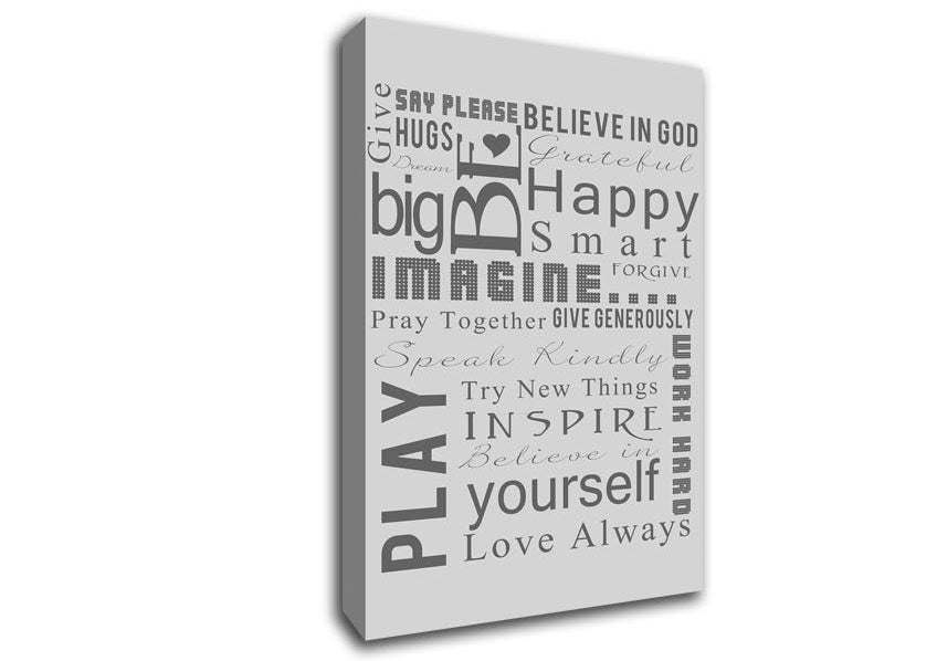 Home Quote Family Rules Be Happy Love Always Grey Canvas Wall Art