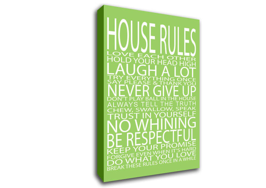 Family Quote House Rules Love Each Other Lime Green Canvas Wall Art