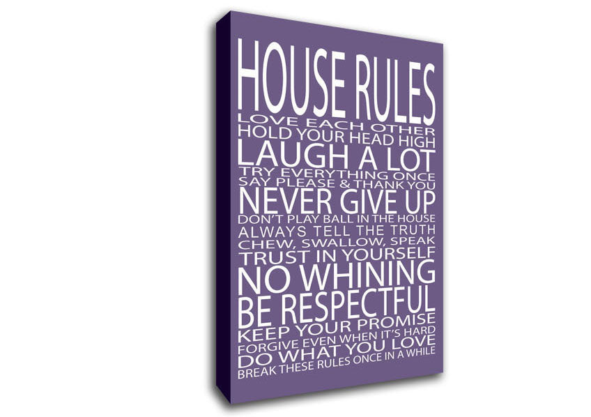 Family Quote House Rules Love Each Other Lilac Canvas Wall Art