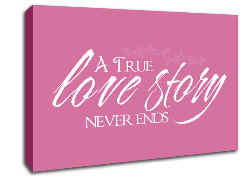 Love Quote A True Love Story Never Ends Pink Canvas Wall Art