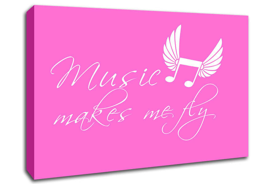 Girls Room Quote Music Makes Me Fly Vivid Pink Canvas Wall Art
