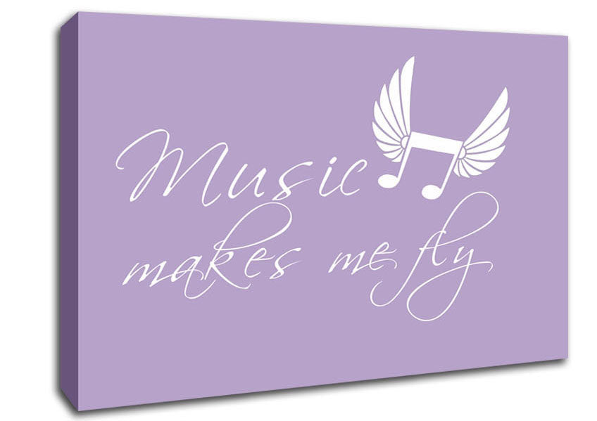 Boys room Quote Music Makes Me Fly Lilac Canvas Wall Art