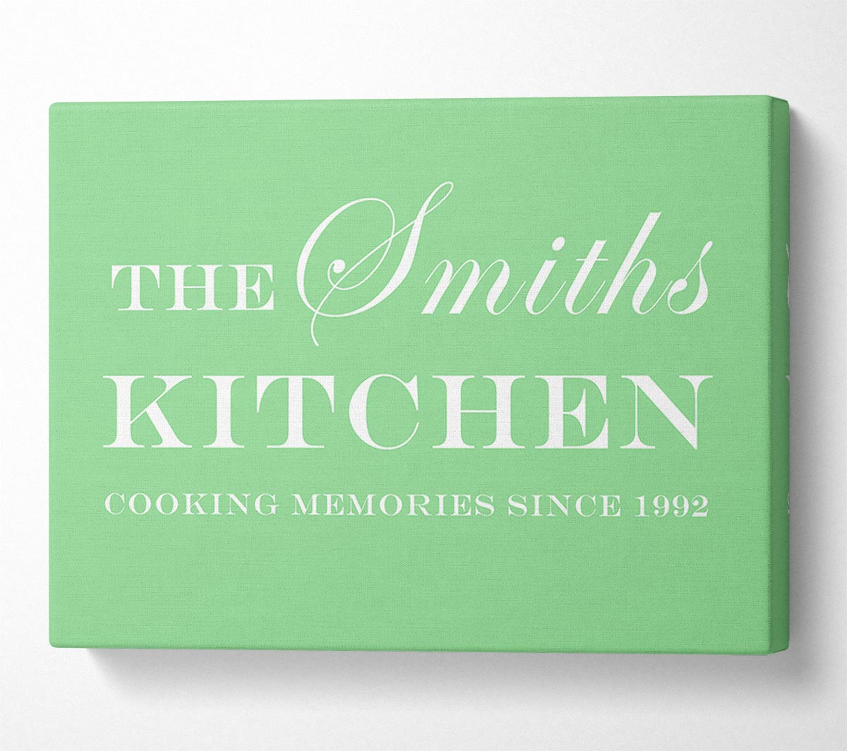 Kitchen Quote Your Family Name And Date Kitchen Green Canvas Wall Art